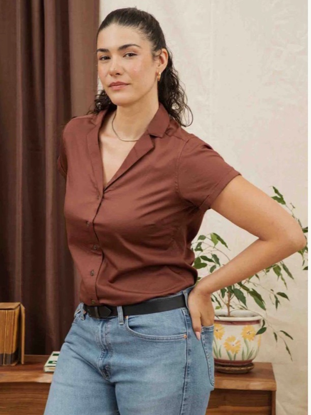 Bridge and Burn Innes Short-Sleeve Button Front Shirt in Copper
